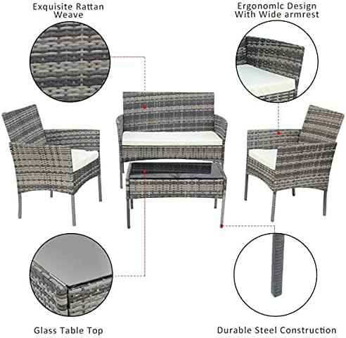 Three Colors Patio Furniture Set Outdoor Living Room Balcony Rattan Furniture Four-Piece-Brown Outdoor Furniture (Color : B) (C)