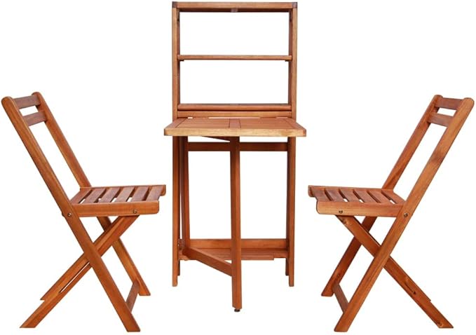 3 Piece Folding Bistro Set, Porch Furniture Set Outdoor Sofa Set Patio Conversation Set Outdoor Dining Sets for Piazza Poolside Negotiation Area Exhibition Solid Acacia Wood