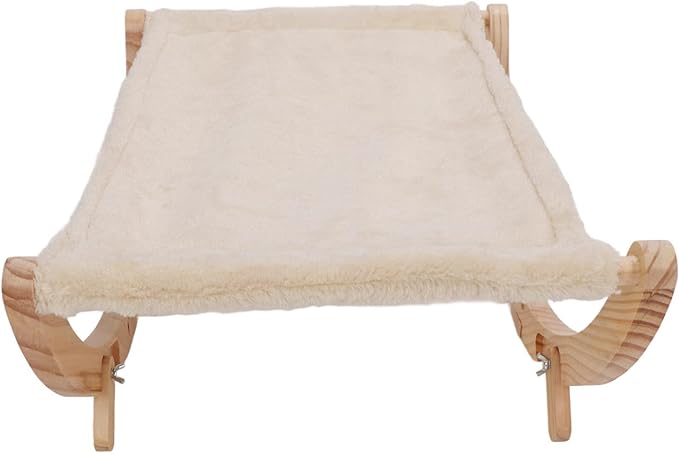 Wooden Cat Hammock, Elevated Cat Swing Bed with Removable Cushion, Foldable Breathable Anti Slip Design for Cats Puppies Rabbits, All Seasons Indoor Outdoor Pet Lounger