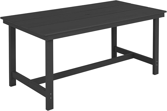 FUNBERRY Outdoor Dining Table, HDPE 6-Person Patio Table with Umbrella Hole | Wood-Grain, HDPE All Weather, No Rot or Rust or Crack, UV Fade Shield, 220LBS Weight Capacity, Easy-Clean for Outside