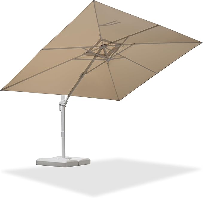 PURPLE LEAF 9' × 11.5' Patio Umbrella White Cantilever Umbrella Aluminum Square Outdoor Offset Umbrella Hanging Windproof with 360° Rotation for Garden Deck Pool, Beige