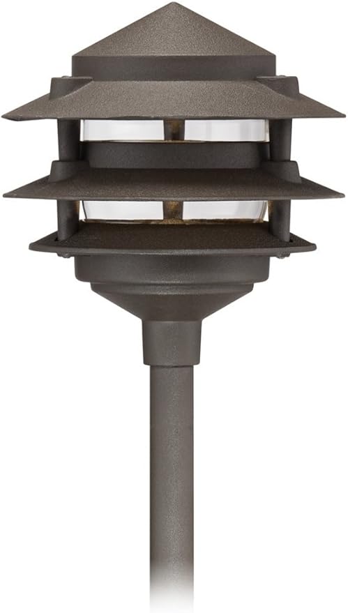 John Timberland Three-Tier Pagoda 11" High Modern Outdoor Landscape Path Light Porch House Exterior Outside LED Bulb Weatherproof Brown Bronze Finish Aluminum Front Door Patio Garage Home
