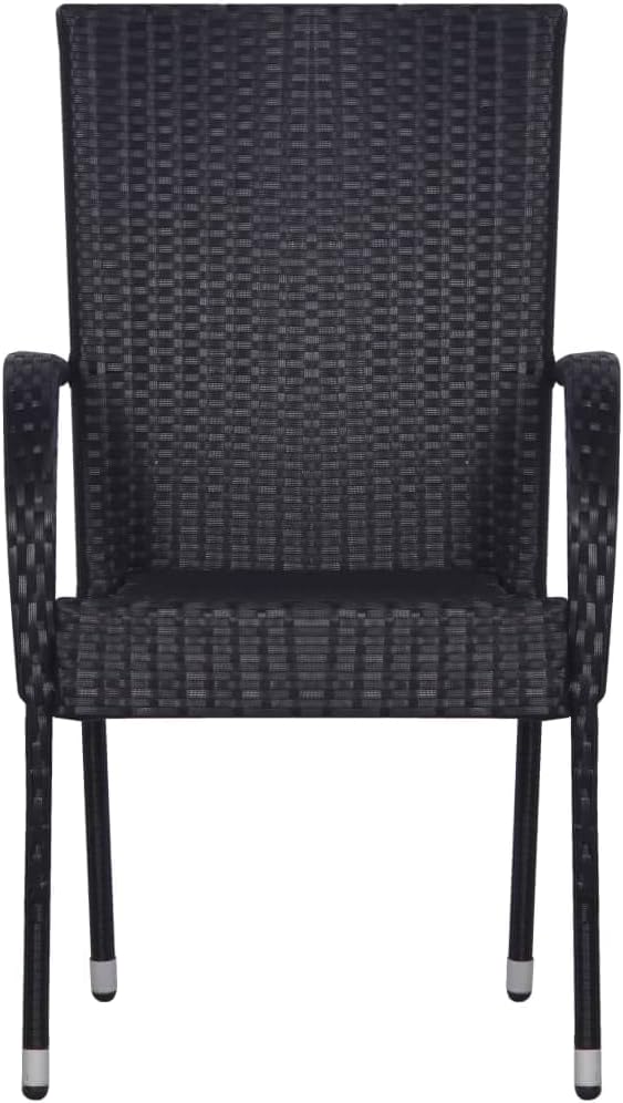 3 Piece Patio Dining Set Black Outdoor Bistro Table and Chairs for Garden Balcony Porch Deck with Glass Top PE Rattan and Steel Frame