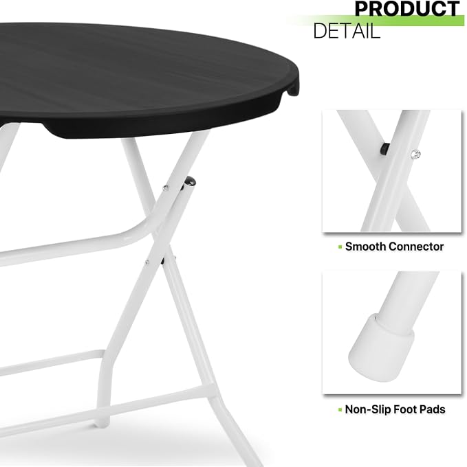 Magshion 31" Round Folding Table Balck Foldable Plastic Card Outdoor Utility Tables for Picnic Party Dining, 10 Pack