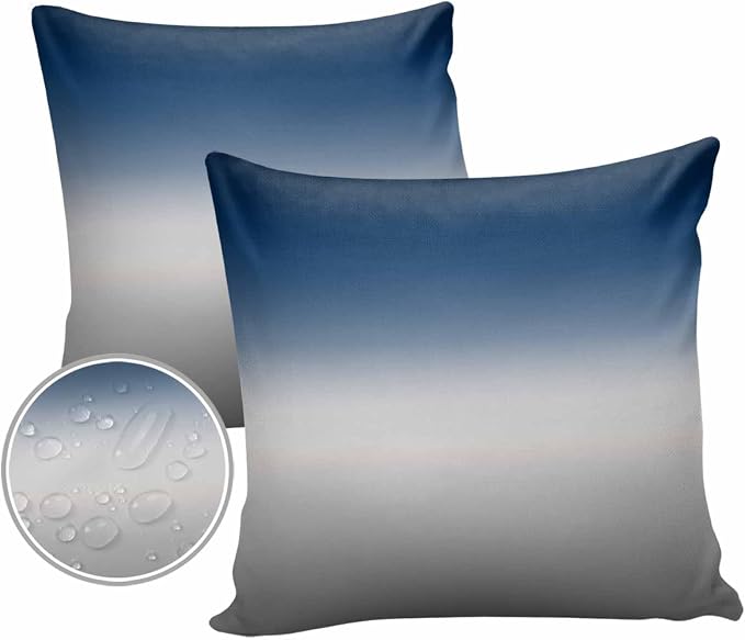 Outdoor Waterproof Throw Pillow Covers Set of 2 Blue Grey Ombre Pillowcases 24x24 Inches Gradient Gradual Color Patio Decorative Pillows Cushion Case Patio Pillows for Couch Bed Chair Garden