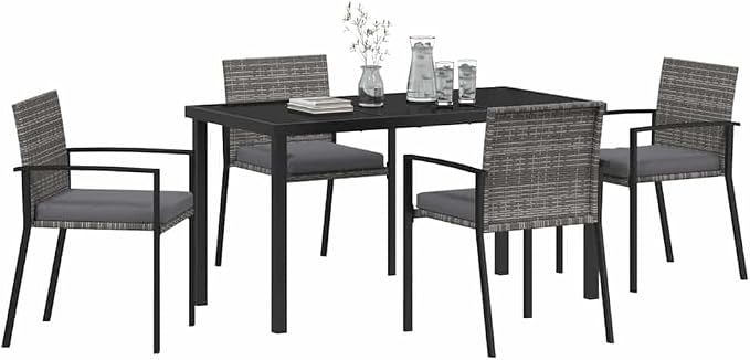 5-Piece Garden Dining Set, Grey Powder-Coated Steel Patio Furniture, Outdoor Table and 4 Chairs for Backyard, Deck, and Garden Decor