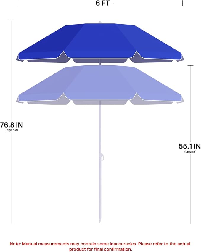 paramondo Beach Umbrella with Sand Anchor, Ultimate Adjustable Shade with Tilt & 360° Rotation, Portable 6FT Round Umbrella with Carry Bag, Windproof for Pool Patio Beach