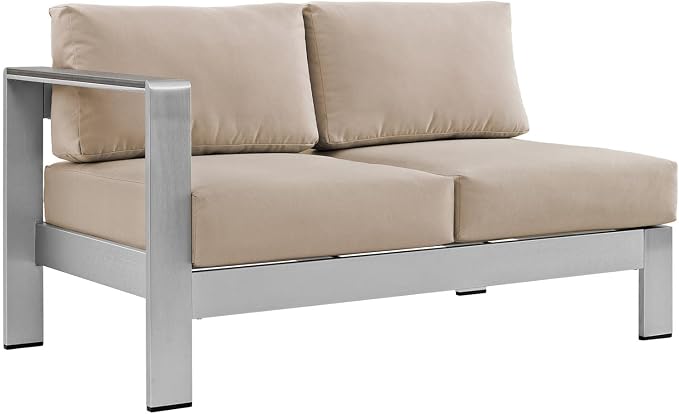 Modway Shore 6-Piece Aluminum Outdoor Patio Sectional Sofa Set in Silver Beige