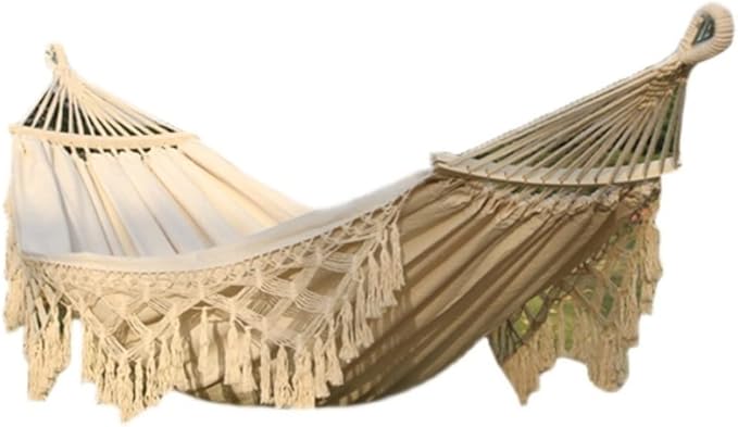 Hammock for Outside Recreation Nordic Style Tassel Hammock Anti-Rollover Swing Garden Canvas Hammock Gifts for Hikers Hammock Swing(B)