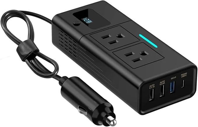 Car Converter 200W Inverter Power Converter 12V Vehicles 6 Output Ports QC 3.0 PD LCD Screen Universal