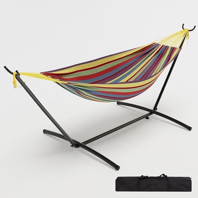 Comfortable Double Hammock with a Sturdy Steel Frame – Portable 2-Person Outdoor Hammock, Space-Saving, 450kg Load Capacity, Including Carrying Bag – for Garden, Camping & Beach – for Outdoor Use