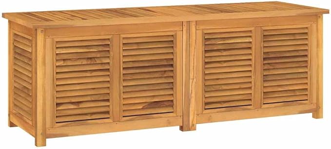 Teak Garden Storage Box Outdoor 59"x59"x22", Solid Teak Wood Deckbox for Patio Cushions & Tools, Louvered Doors Ventilated Brown Outdoor Storage Bench for Backyard, Porch and Balcony