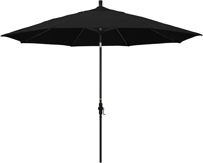 California Umbrella 11Ft Premium Sunbrella Patio Umbrella, Hand-Crank, Tilt-Collar, Black Frame, Black Fabric