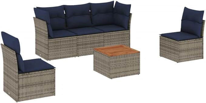 vidaXL Patio Sofa Set with Cushions 6 Piece, Outdoor Conversation Set, Patio Furniture Set for Balcony Garden, Modern Style, Gray Poly Rattan