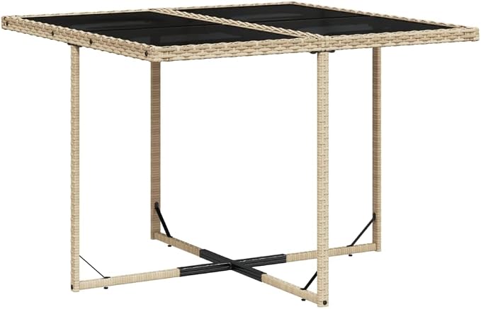 5 Piece Patio Dining Set with Cushions Beige Poly Rattan Outdoor Table and 4 Folding Chairs for Garden Backyard Porch Space Saving Glass Top UV Proof