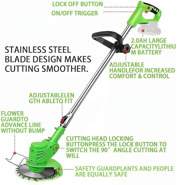 Electric Weed Wacker Cordless, 3-in-1 Weed Eater Electric String Trimmer Lawn with Battery, Charge, Multiple Blades for Yard Garden (2*Battery)
