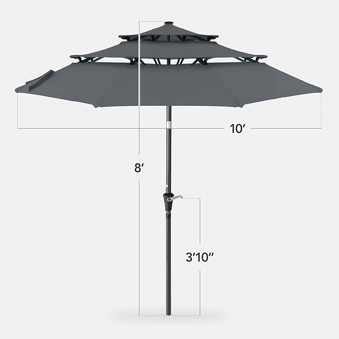 Best Choice Products 10ft 3-Tier Market Patio Umbrella, Outdoor Sun Shade with Tilt, Crank Lift, 8 Ribs for Backyard, Deck, Poolside