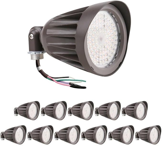 OSTEK 25W LED Bullet Spotlight Flood Light, 3CCT Selectable LED Landscape Spotlight with Knuckle Mount 3500LM, 0-10V Dimmable Commercial Outdoor Weatherproof Flood Light 120-277V, UL-Listed (12 Pack)