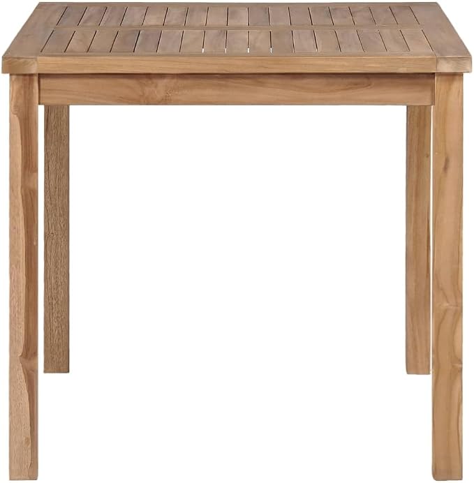 Solid Teak Wood Dining Table, 31.5 Inch Square Kitchen Table for 4 People, Natural Wood Furniture for Indoor and Outdoor Patio, Garden and Dining Room, Brown