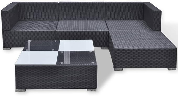 Patio Lounge Set with Cushions,Outdoor Patio Furniture,Conversation Furniture,Patio Furniture Sets,for Terrace,Garden,Backyard,5 Piece Black Poly Rattan