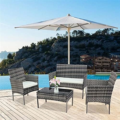 Three Colors Patio Furniture Set Outdoor Living Room Balcony Rattan Furniture Four-Piece-Brown Outdoor Furniture (Color : B) (B)