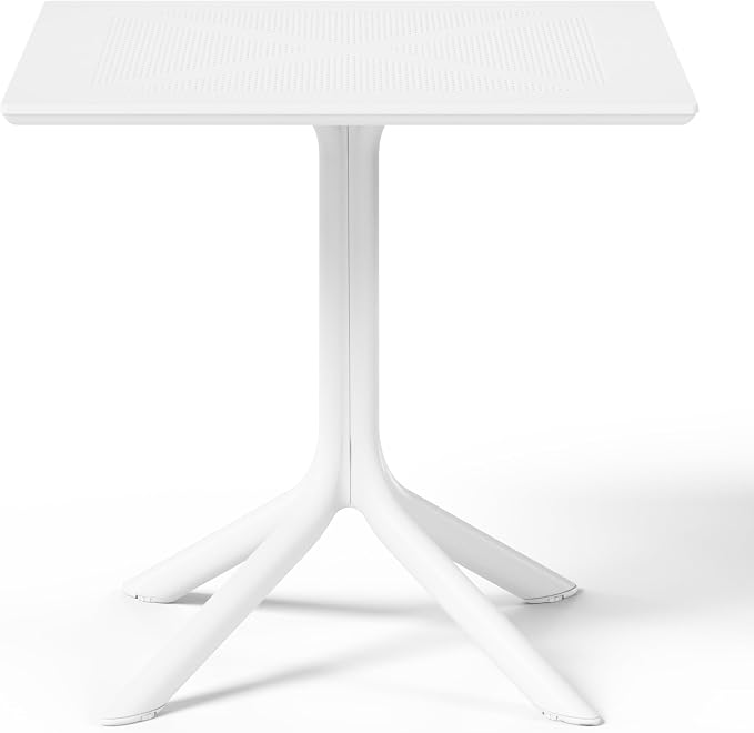 Costaelm Patio Dining Table for 4, Square PP Patio Table, 4-Person Weather Resistant Porch Tables for Outside Poolside Deck Lawn Garden Backyard, White