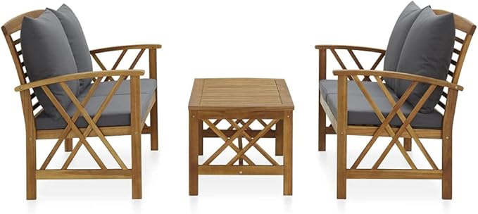 Outdoor Furniture Set, Patio Conversation Set, Garden Backyard Poolside Patio Seating Set for Garden Poolside Balcony 3 Piece Garden Lounge Set with Cushions Solid Acacia Wood