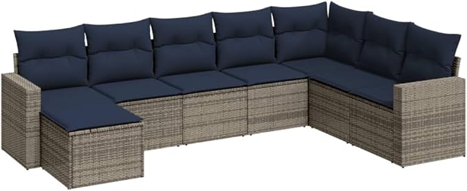 vidaXL Patio Sofa Set with Cushions 8 Piece, Outdoor Conversation Set, Sectional Sofa for Balcony Garden, Patio Furniture, Gray Poly Rattan