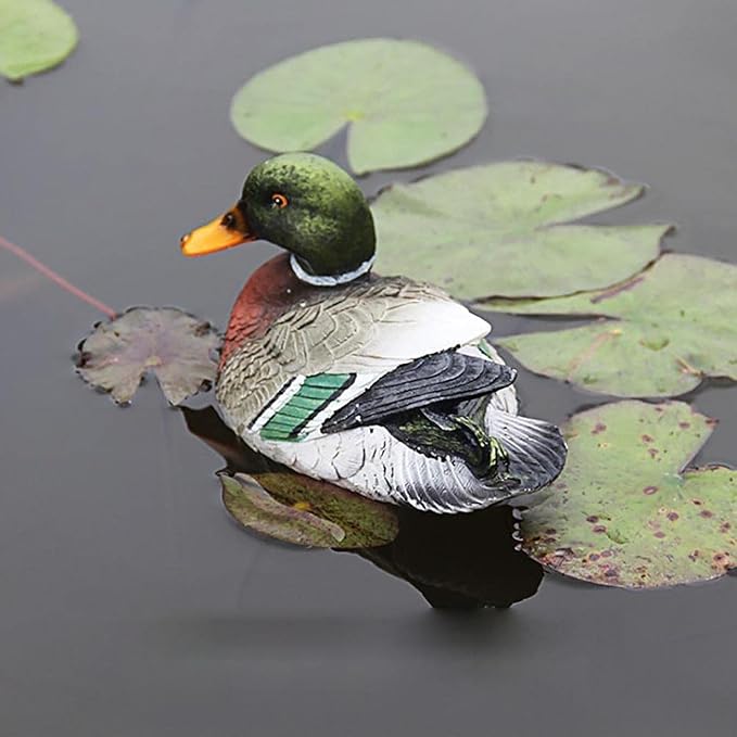 Floating Mallard Ducks for Pond Décor - Realistic Waterproof Resin Duck Statues Outdoor, Garden & Patio Ornaments with Fake Mandarin Ducks, Perfect as Cake Toppers/Pool Backyard Lawn Decoration