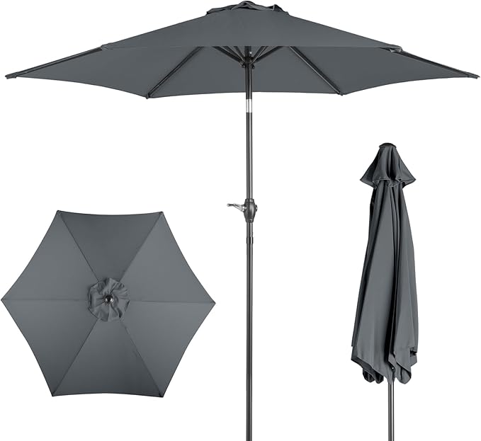 Outdoor Patio Umbrella, 7.5ft Sun Umbrella with Tilt Adjustment and Crank, 6 Ribs Outdoor Umbrellas for Patio, Deck, Garden，Yard, Poolside
