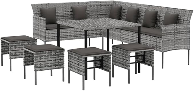 6 Piece Patio Dining Set with Cushions, Outdoor Lounge Sets Sectional Sofa Patio Conversation Set Porch Furniture Set for Negotiation Area Garden Poolside Piazza Gray Poly Rattan