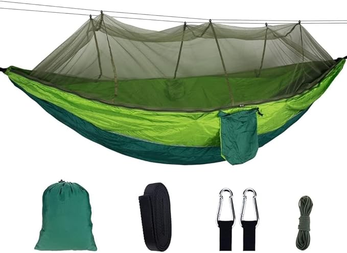 Swing Set Camping Hammock with Net, Lightweight Parachute, Outdoor Nylon Net Hammock Camping Swing Seat (Color : Dark Green Fruit)