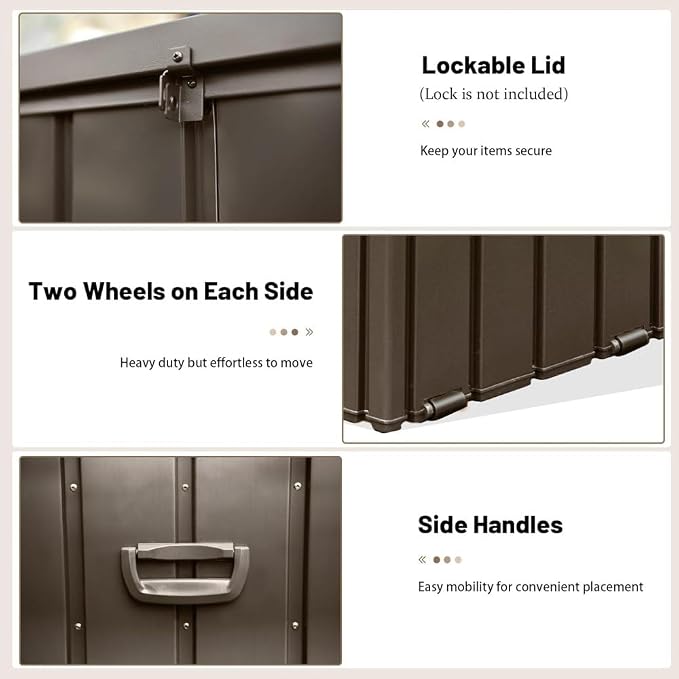 Large 120-Gallon Waterproof Outdoor Storage Box for Patio, Deck, or Poolside – Durable Weather-Resistant Design with Lockable Lid (190 Gallon (Dark Brown))