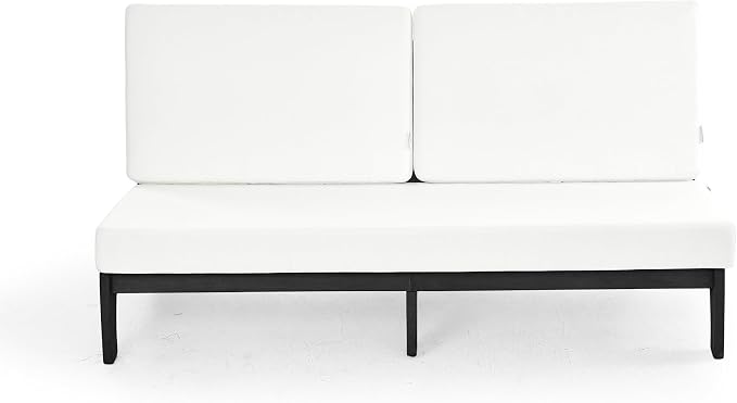 Outdoor Furniture Patio Couch, Weather Resistant 3-Seater Patio Sofa with Removable Cushion, Black Solid Wood Frame for Porch & Backyard Seating - Beige