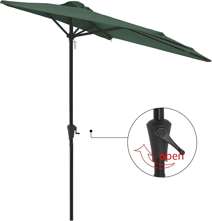 COBANA 7.5’by 4’Half Rectangular Outdoor Patio Umbrella for Patio, Balcony, Garden, Deck, Dark Green