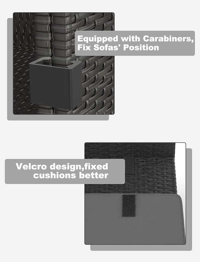 Patio Furniture Set, 7PCS Outdoor Sectional PE Rattan Patio Conversation Set w/Thickened Cushion Patio Sectional Modular Wicker Patio Sofa Set w/Coffee Table for Balcony, Backyard (Grey)