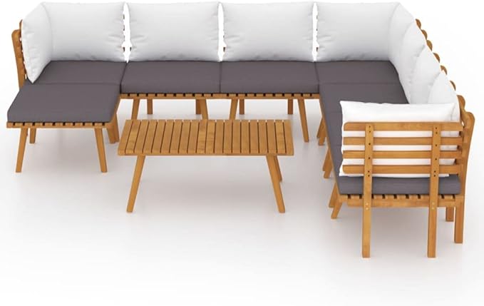 Patio Lounge Set with Cushions,Patio Furniture Sets,Patio Conversation Sets,Outdoor Furniture Sets,for Garden,Backyard,Outdoor,9 Piece Solid Acacia Wood