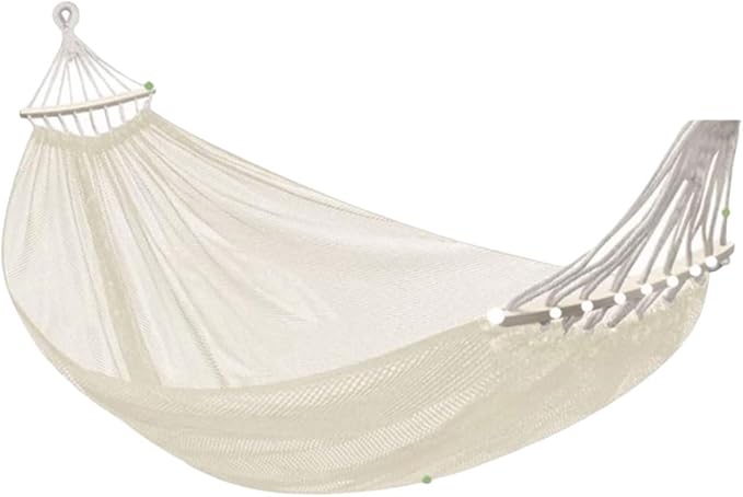 Portable Rayon Rope Hammock with Wooden Sticks On Both Sides for Outdoor Travel Portable Tree Hanging Installation Hammock Comfortable(White)