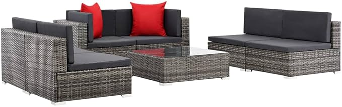 Patio Lounge Set with Cushions,Outdoor Furniture,Outdoor Furniture Sets,Patio Conversation Sets,for Garden,Deck,Backyard,7 Piece Poly Rattan Gray