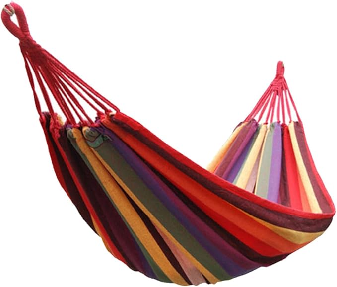 NUOBESTY Canvas Hammock Outdoor Camping Hanging Chair, Portable Striped Swing Hammock 190x85cm with Rainbow Pattern for Garden Patio and Indoor Use