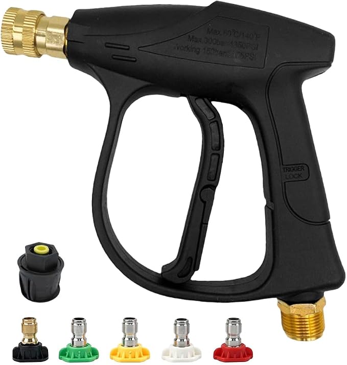 Car High Pressure Washer Gun with 1/4" Outlet Quick Connect, 4350 PSI M22-14 Thread Power Washer Gun with 5 Nozzles & M22 Fitting, Auto Washing Sprayer Tool, Universal for Vehicles