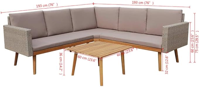 4 Piece Patio Lounge Set with Cushions, Outdoor Sofa Sets Patio Conversation Set Outdoor Dining Sets Sectional Sofa for Poolside Exhibition Garden Negotiation Area Poly Rattan Gray