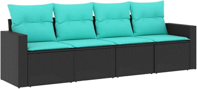 4 Piece Patio Sofa Set with Cushions, Porch Furniture Set Patio Conversation Set Outdoor Dining Sets Sectional Sofa for Piazza Poolside Garden Exhibition Black Poly Rattan