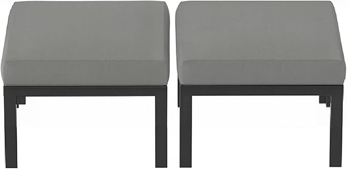 HOMREST Oversized Metal Outdoor Ottoman, 2-Piece Aluminum Footstool w/Removable Cushion, Multipurpose Footrest Stool Additional Seating, Set of 2 Outdoor Ottomans for Patio Deck (Gray)