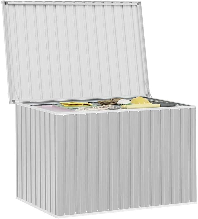 Large Outdoor Storage Box, 58.7 Inch Galvanized Steel Deck Box, Weather-Resistant Garden Container for Patio Cushions, Tools and Pool Supplies, Grey
