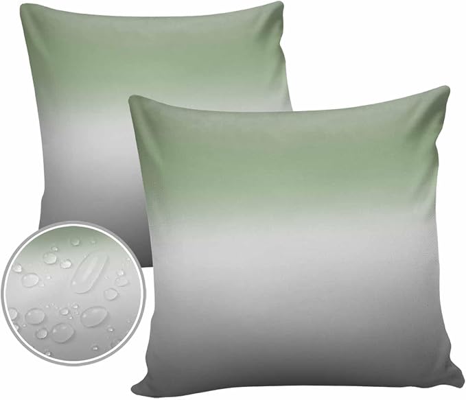 Outdoor Waterproof Throw Pillow Covers Set of 2 Sage Green Pillowcases 24x24 Inches Ombre Green Grey Patio Decorative Pillows Cushion Case Patio Pillows for Couch Bed Chair Garden