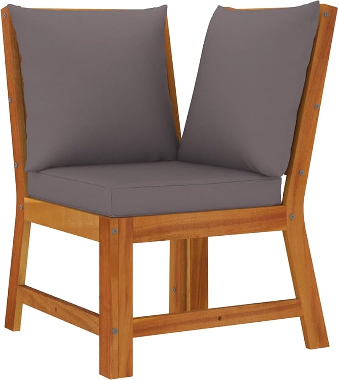 6-Piece Patio Dining Set, Solid Acacia Wood Outdoor Furniture with Thick Cushions, Rustic Brown Modular Garden Seating Sofa, Table and Footstools for Deck, Backyard and Terrace