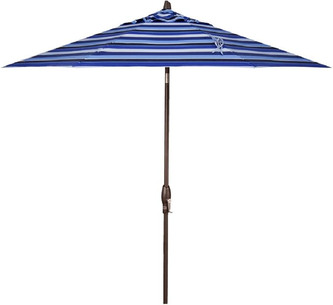 Treasure Garden 9-Foot (Model 810) Deluxe Auto-Tilt Market Umbrella Bronze Frame Sunbrella Fabric: Milano Cobalt Stripe (Includes 3 Year Extended Frame Warrantee)