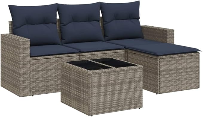 vidaXL Patio Sofa Set with Cushions 5 Piece, Patio Furniture, Outdoor Sectional Sofa Conversation Set for Balcony Garden, Gray Poly Rattan