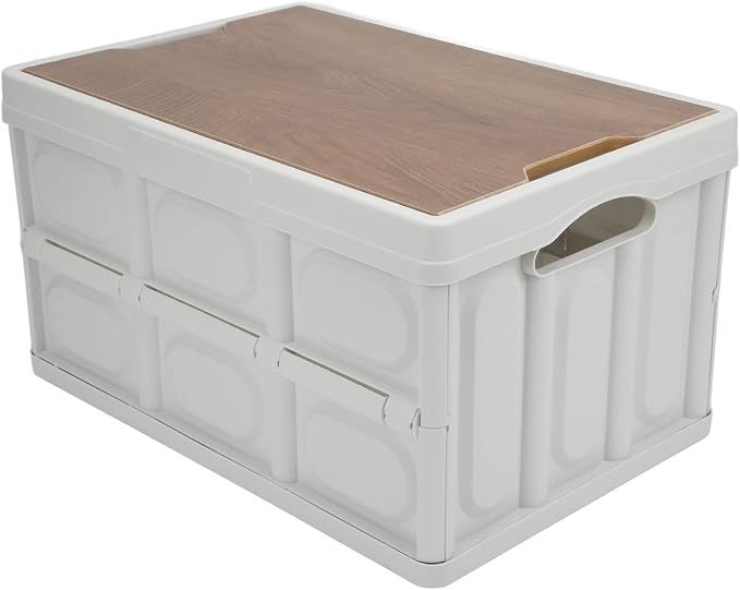 ZJchao 30L Duty Outdoor Storage Box with Detachable Wood Panel Locking Lid for Camping Deck Garden Use